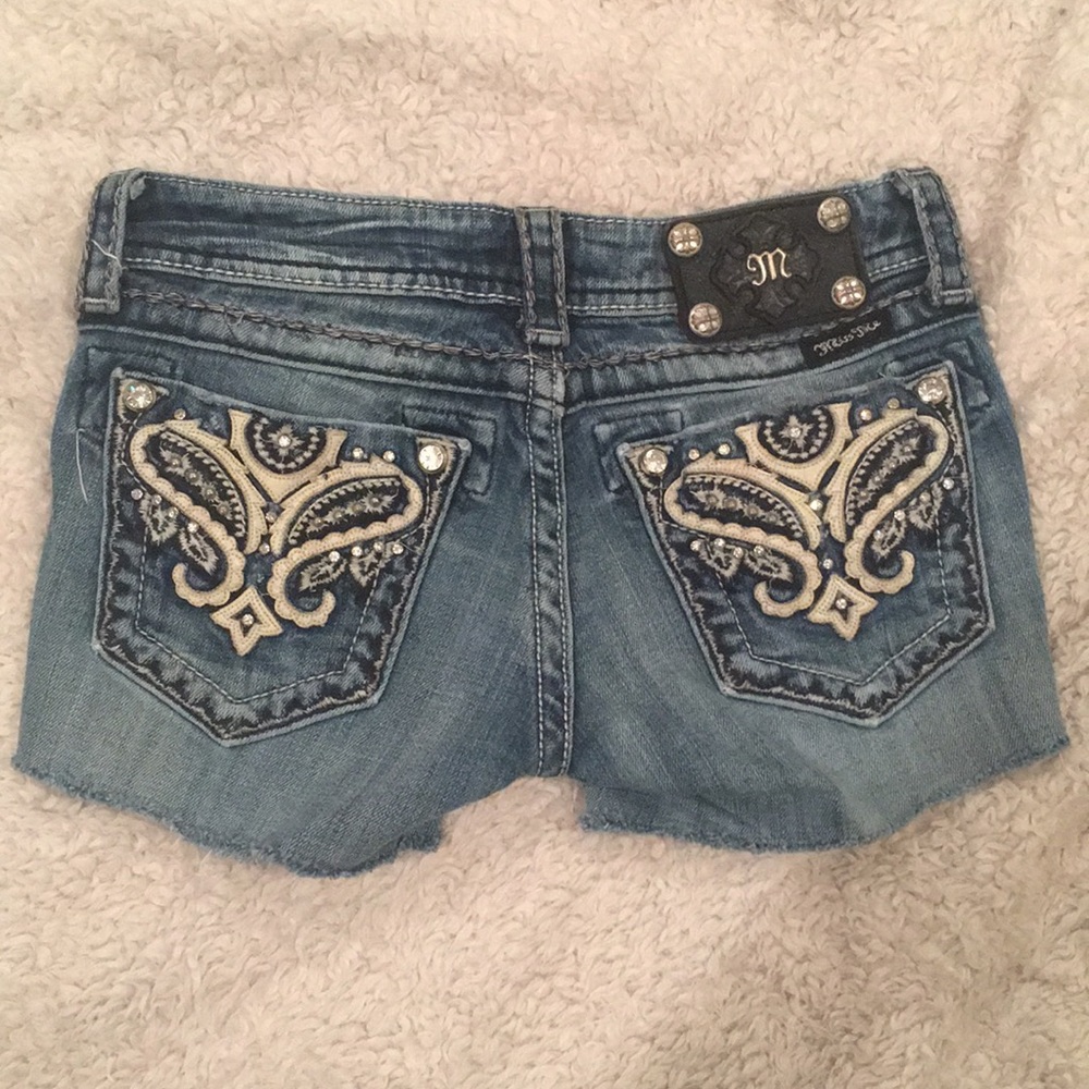 Miss Me Cutoff Shorts Leather Pocket Design Bling